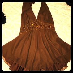 This Dress Details Are Stunning! Measurements In Pics Halter Neck Prom Dress, Thrift Board, Thrift Inspo, Mom Fall, Brown Dresses, Inspired Aesthetic, Y2k Aesthetic Outfits, 2000s Fashion Outfits, Hoco Dresses