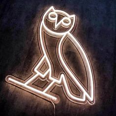 a neon owl sitting on top of a table