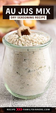 a jar filled with food sitting on top of a table