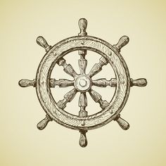 Hand-drawn vintage ships wheel in the old-fashioned style. Vector illustration vector illustration Helm Tattoo, Ship Wheel Tattoo, Pirate Ship Wheel, Nautical Sleeve, Tarot Inspiration, Chip Ideas, Pirate Illustration, Marine Tattoo, Wheel Tattoo