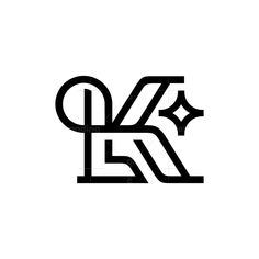 the letter k is made up of black lines and letters that appear to be connected together