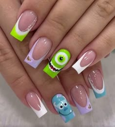 Monster Inc Nails, Nails For Dark Skin, Pink And White Nail Designs, Spring Nails Art, Nail Spring, Disney Acrylic Nails, Club Mini Dress, Anime Nails, Fancy Nails Designs