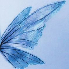 a drawing of a blue butterfly flying in the sky