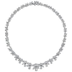 An elegant and well-crafted diamond necklace, showcasing a cluster of mixed-cut diamonds, arranged in an intricate and creative design. Finely made with 18K white gold.  119 marquise cut diamonds weigh 18.52 carats total. 65 round brilliant cut diamonds weigh 8.13 carats total. 9 pear shape diamonds weigh 3.91 carats total. Roman Malakov is a custom house, specializing in creating anything you can imagine. If you would like to receive a special quote on a custom piece, please message or call us. Expensive Necklaces, Diamond Collar, White Diamond Necklace, Gold For Sale, Fancy Necklace, Expensive Jewelry, Pear Shaped Diamond, Lovely Jewellery, Dream Jewelry