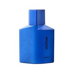 a blue bottle that is on a white surface with the word kolon written in it