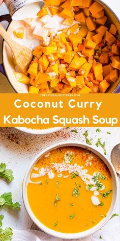 coconut curry kabocha squash soup in a white bowl