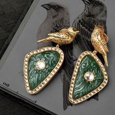 Classy Jewellery, Unique Pearl Earrings, Bird Earring, Ear Tops, Grey Earrings, Golden Bird, Earrings Bird, 3 Earrings, 14k Gold Hoop Earrings