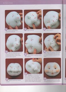 an open book showing instructions on how to make a stuffed animal with hands and feet