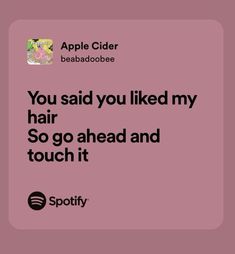 an apple cider ad with the words you said you liked my hair so go ahead and touch it