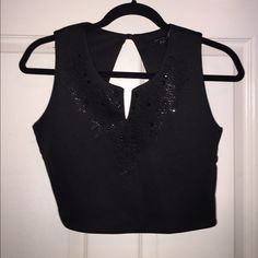 Brand New Black Fancy Open Back Crop Top. Runs Small So I Bought A Large Glamorous Black Crop Top For Night Out, Chic Black Crop Top For Formal Occasions, Elegant Black Crop Top, Luxury Black Crop Top For Party, Glamorous Black Crop Top For Date Night, Black Embellished Crop Top For Party, Elegant Embellished Black Crop Top, Elegant Black Embellished Crop Top, Elegant Black Rhinestone Crop Top