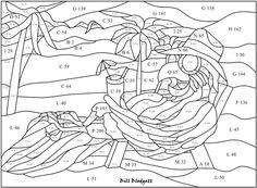 a coloring page with the image of jesus in the mangerce and numbers on it