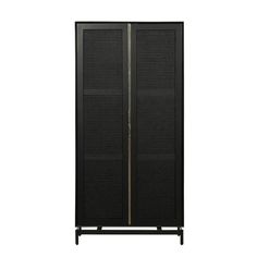 a tall black cabinet with two doors