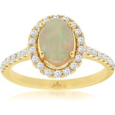 Radiant 14K Yellow Gold Opal and Diamond Ring - Enchanting Beauty Celestial-inspired Yellow Gold Halo Diamond Ring, Gold Opal Diamond Halo Ring, Elegant Gold Opal Ring With Center Stone, Gold Opal Ring With Halo Design, Yellow Gold Oval Halo Promise Ring, Gold Promise Halo Ring, Celestial Yellow Gold Rings With Center Stone, Celestial Style Yellow Gold Rings With Center Stone, Luxury Gold Opal Ring With Brilliant Cut