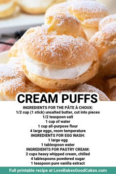 cream puffs are piled on top of each other in the middle of a recipe