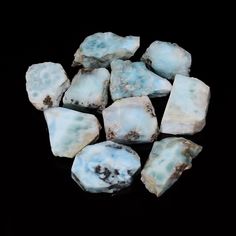 Natural Larimar Rough Fancy Shape Slice Gemstone 10 Pcs Lot For Making Jewelry Weight 166 Carat  Size 17X13 20X14 mm (Rough as a picture ) Stone Name:-  Larimar Size:- 17X13 20X14 mm Weight:- 166 Ct Shape;- Shape as picture   Color :- As seen as Picture Origin:- Dominican Republic Quantity:- 10 Pieces Transparency :- Opaque **Slice as picture * Descripetion;- Larimar is a rare blue variety of pectolite found only in the Dominican Republic. It is also known as the "Dolphin Stone" or "Atlantis Stone" due to its oceanic hues and associations with the sea. Larimar is a relatively new gemstone, discovered in 1974 by a Dominican Republic native named Miguel Méndez, who named it after his daughter Larissa and the Spanish word for sea, "mar." Larimar is a translucent to opaque stone with colors ra Gray Streaks, Throat Chakra, Dominican Republic, Making Jewelry, Jewelry Making, Craft Supplies, Gemstones, Music Clothes, 10 Things