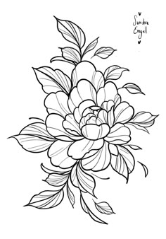 a black and white drawing of a flower