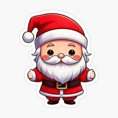 a cartoon santa claus sticker with his hands on his hips and wearing a red hat