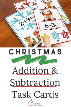 christmas addition and subtraction task cards with the text, christmas addition and subtraction task cards