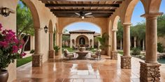 Hacienda Style Patio, Mexican Patio Hacienda Style, Clay Fire Pit, Burnt Orange Living Room, Spanish Colonial Architecture, Mexican Garden, Hacienda Homes, Mexican Hacienda, Hacienda Style Homes