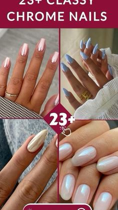 Summer Nail 2024 Designs, August Chrome Nails, Chrome Beach Vacation Nails, Summer Nail 2024 Trends Chrome, Almond Shaped Chrome Nails, Summer Nail Ideas Chrome, Summer Nails Metallic, Chrome Nail Colors Chart, Chrome Toe Nails Ideas