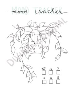 a coloring page with the words mood tracker on it and leaves hanging from each side