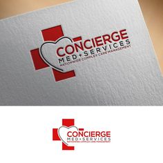 a logo for a medical services company with a heart and cross in the center on it