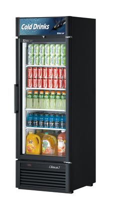 a cold beverage cooler with drinks in it