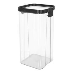 a black and white plastic trash can