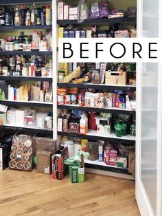 the inside of a store with shelves full of food and supplies on it's sides