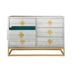 a white and gold dresser with two drawers