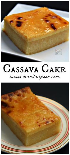 there are two different types of cassavaa cake on the plate, one is yellow and the other is brown