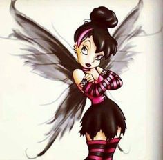 a cartoon character with black hair and pink striped stockings