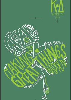 the poster for an event with green and white typogramic lettering on it