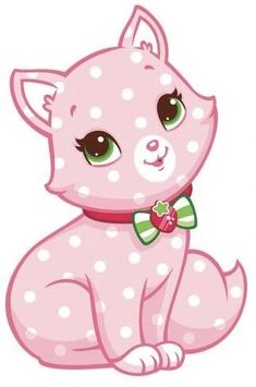 a pink cat with polka dots and a bow tie