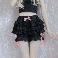 Color: Black, Size: S Short Pants Girl, Ruffles Pattern, Safety Shorts, Vintage Kawaii, Ruffle Bloomers, Bloomers Shorts, Summer Lace, Shorts Style, Shorts Women