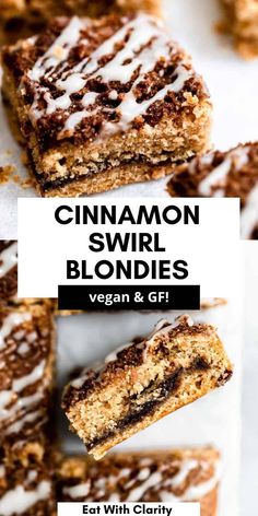 chewy cinnamon roll blondies with vegan gf on top and text overlay