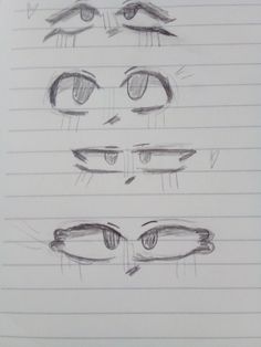 some drawings of different eyes and their parts are drawn in pencil on paper with lines