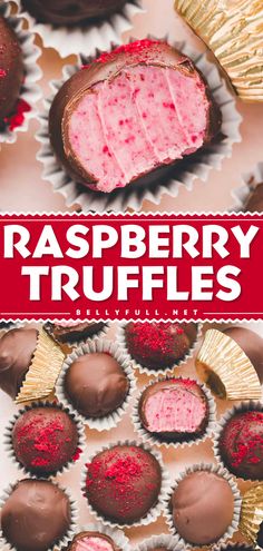 These best raspberry truffles are perfect to your list of Valentine's Day dessert ideas! An easy truffles recipe that features Truffles filled with a soft raspberry flavored white chocolate ganache and coated with thick dark chocolate. Try this homemade treat! Raspberry Truffles Easy, Dark Chocolate Raspberry Cookies, Dark Chocolate Raspberry Truffles, Raspberry Fudge Recipe, Raspberry Filled Chocolates, Raspberry Truffles Recipe, Raspberry Bonbons, Haunted Chocolatier, Raspberry Truffle Cheesecake