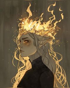 a drawing of a woman with fire coming out of her hair