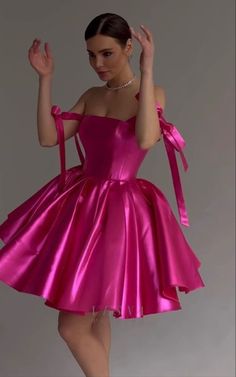 Pink Dress Barbie Aesthetic, Barbie Pink Dresses, Barbie Inspired Fits, Prom Dresses Ideas Short, Pink Fancy Outfits, Barbie Pink Dress Outfits, Barbie Inspo Outfits, Barbie Prom Dress, Glam Dress Short