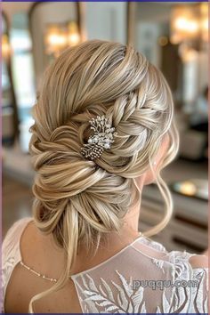 a woman with blonde hair wearing a wedding hairstyle