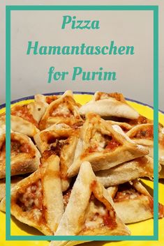 pizza hamantataschen for purim on a yellow plate