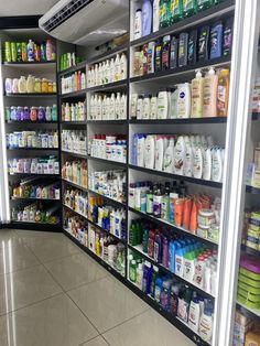 a large display case filled with lots of different types of cleaning products in a store