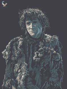 a man with curly hair wearing a fur coat