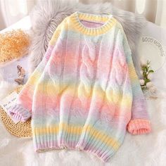 Cardigan Rosa, Pull Rose, Tie Dye Sweater, Rainbow Sweater, Loose Knit Sweaters, Rainbow Tie, Retro Rainbow, Loose Pullover, Oversized Knitted Sweaters