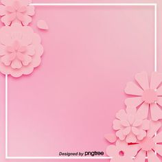 a pink background with paper flowers and a white rectangle frame on the left side