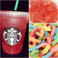 there are three pictures with different types of drinks in them and one has a straw