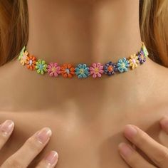 multi colored pastel floral themed handsowed hand crafted flower choker necklace with a stainless steel and silver 5 inch extender, excellent bridal gift, spring attire, can be worn with casual or elegant wear and great to wear for any type of event Flower Choker Necklace, Flower Choker, Must Have Items, Matching Gifts, Luxury Beauty, Friend Wedding, Practical Gifts, Bridal Gifts, Love Gifts