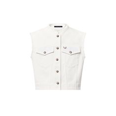 LOUIS VUITTON® - Monogram Accent Sleeveless Denim Jacket - Milk White Sleeveless Denim Jacket, Louis Vuitton Gifts, Louis Vuitton Official Website, Stole Scarf, Timberlands Shoes, Louis Vuitton Official, Silver Jewelry Fashion, Knitwear Tops, Summer Essentials