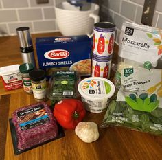 the ingredients for this meal are laid out on the counter